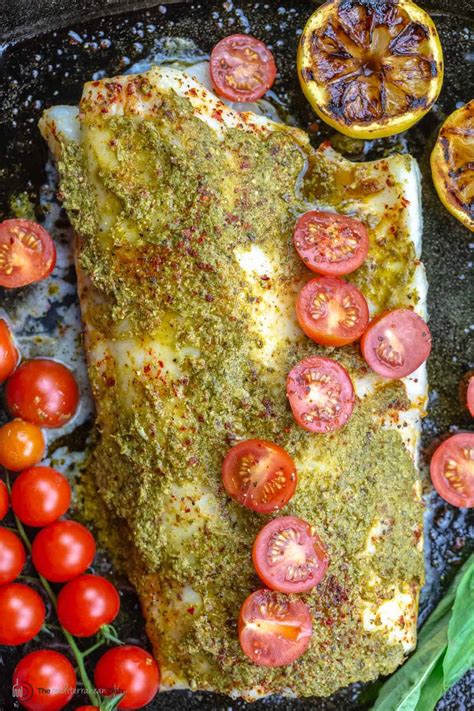 Easy Chilean Sea Bass With Basil Pesto L The Mediterranean Dish