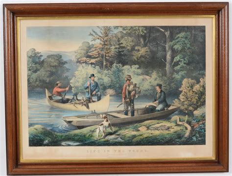Lot Currier And Ives Color Lithograph Print Life In The Woods