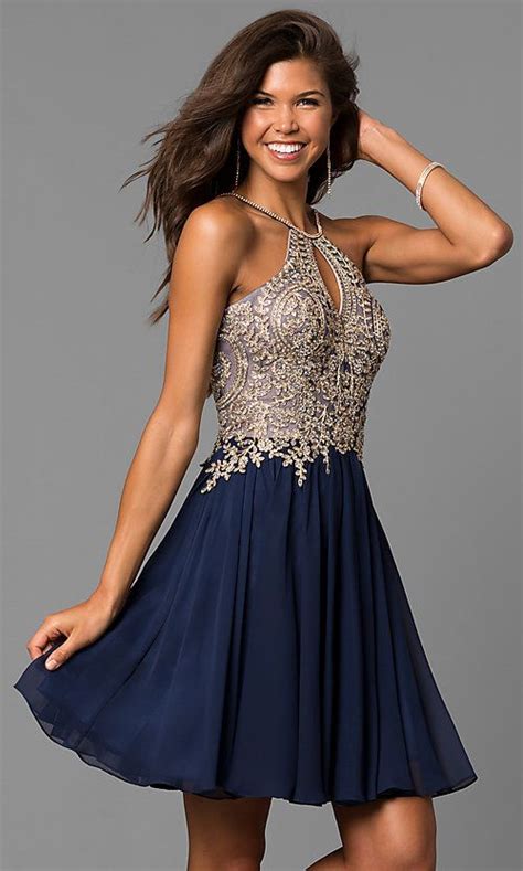 Short Homecoming Dress With Beaded High Neck Bodice In 2020 Mit