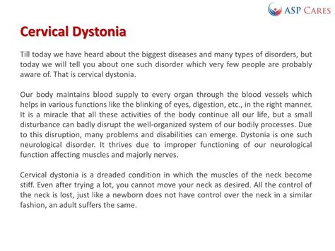 Ppt Cervical Dystonia Causes Symptoms And Treatment Powerpoint