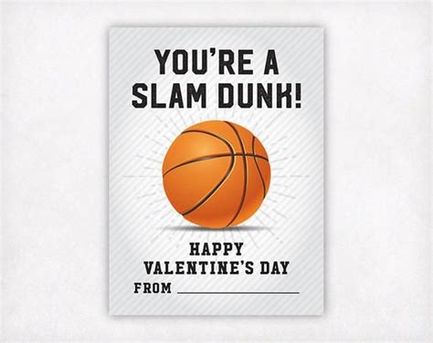 Printable Basketball Valentines Day Card Sports Etsy Printable