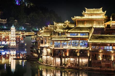 Wonderful Night View Of Phoenix Ancient Town Fenghuang China Stock