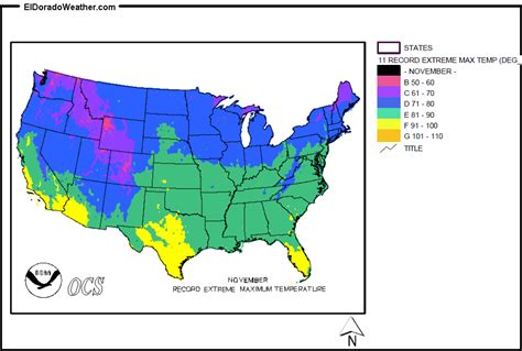 United States Record Extreme Maximum Temperature For November Map