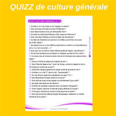 Quizz Culture Generale N°34 Culture Générale Quiz Culture Générale Question Culture Générale
