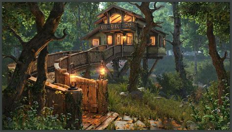 Artstation House In The Woods Alexey Gaifutdinov Fantasy City