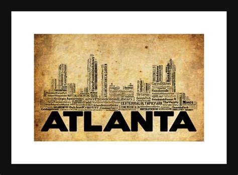 Atlanta Skyline Word Art Typography Grunge Typographical