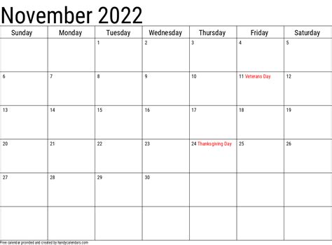 2022 Calendar With Holidays Templates Handy Calendars