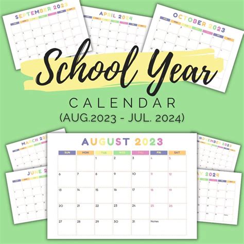 2023 2024 School Year Calendar Printable Editable Kids Calendar 12