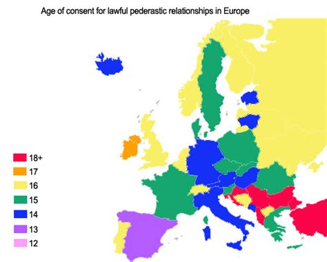 Maps Of Age Of Consent Laws For Male Sex In Europe