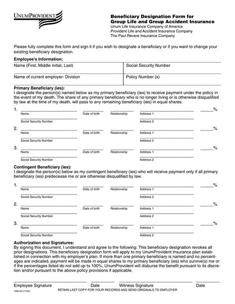 Things to know before you begin. Beneficiary Designation Form for Group Life and Group ...