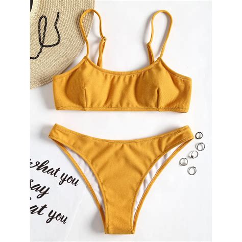 Zaful 2019 Ribbed Bikini Set Padded Bikini Swimwear Women Swimsuit