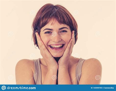 Portrait Of Young Attractive Cheerful Woman With Smiling Happy Face Human Expressions And