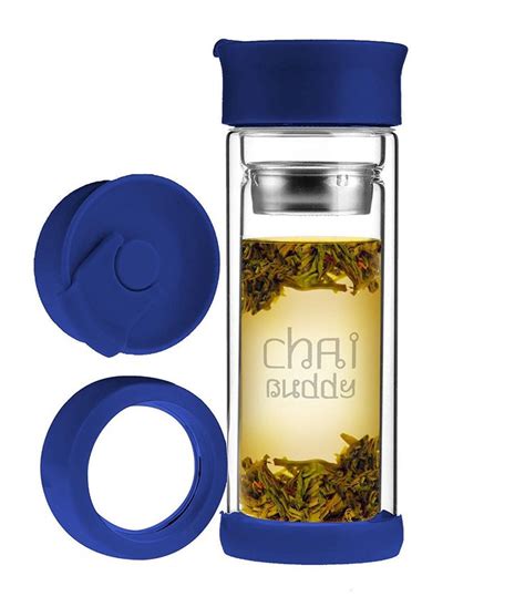 280ml Blue Chai Buddy Thermo Double Walled Glass Tea Infuser Bottle