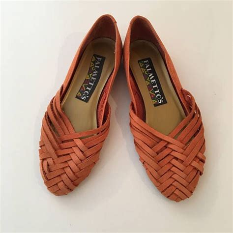 Vintage Woven Leather Flatsapricot Orange Leather Shoessize Orange