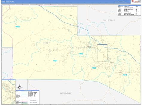 Kerr County Tx Zip Code Wall Map Basic Style By Marketmaps