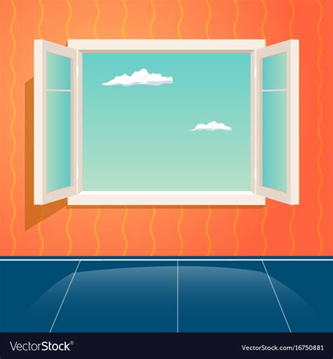 Home Open Glass Window Frame Cartoon Interior Vector Image