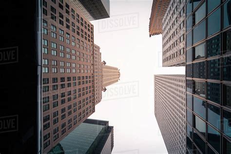 From Below Exterior Of Modern Skyscrapers With Contemporary Design