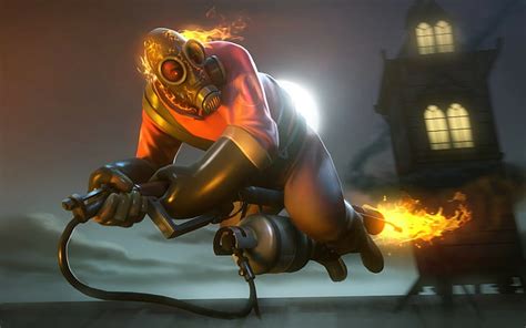 Hd Wallpaper Team Fortress 2 Pyro Fire Flying Games Full Length
