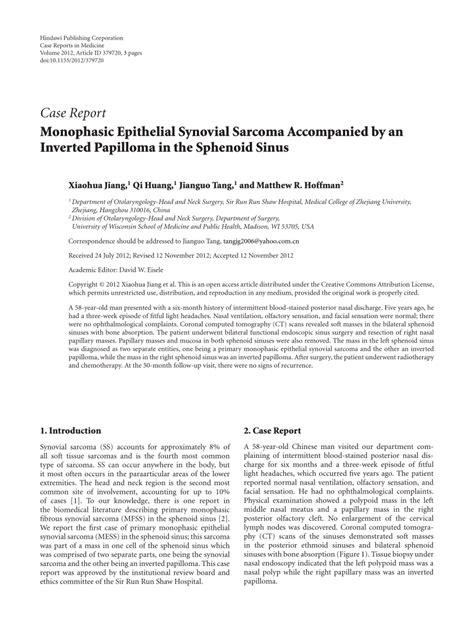 PDF Monophasic Epithelial Synovial Sarcoma Accompanied By An Inverted