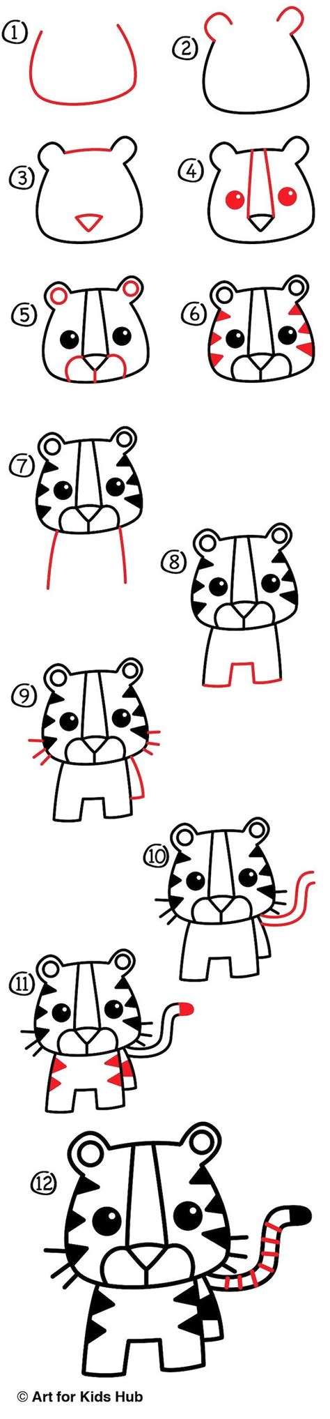 Easy Drawing Tutorials How To Draw A Baby Tiger In Twelve