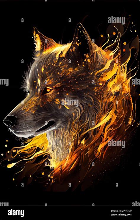 Hot Burning Wolf Ai Render Stock Photo Alamy