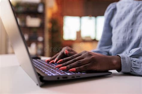 African American Student Typing On Laptop Keyboard Stock Image Image