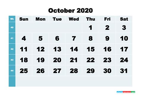 October 2020 Blank Calendar Printable Nom20b286