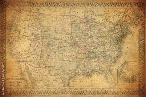 Vintage Map Of United States 1867 Stock Photo Adobe Stock