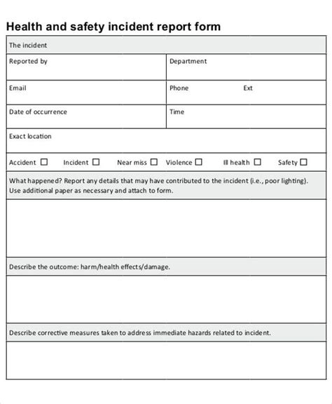Health And Safety Incident Report Form Template 6 TEMPLATES EXAMPLE