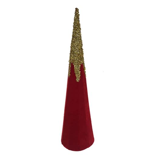 Red Velvet Gold Glitter Cone Tree 60cmh Christmas Shop Dreaming Of