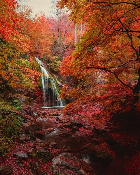 Waterfall In The Autumn Forest Stock Image Image Of