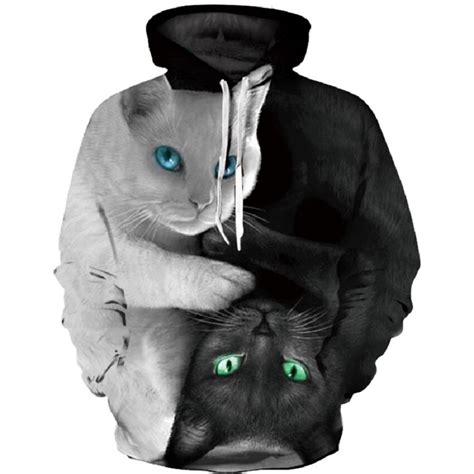 2018 New Hoodies Fashion 3d Printed Two Cats Hugging Mens Hoodies Men