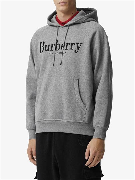 Burberry Embroidered Logo Hoodie In Grey Gray For Men Lyst