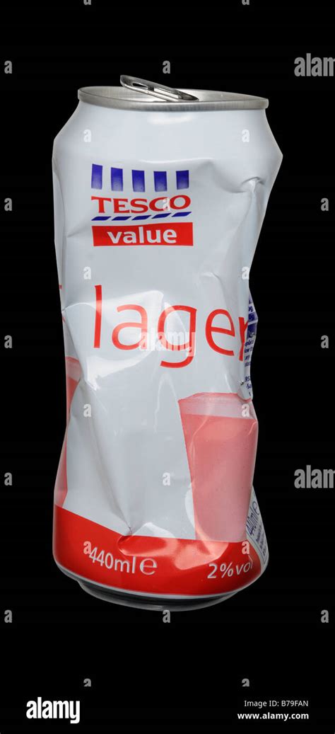 Crushed Tesco Value Larger Can Stock Photo Alamy