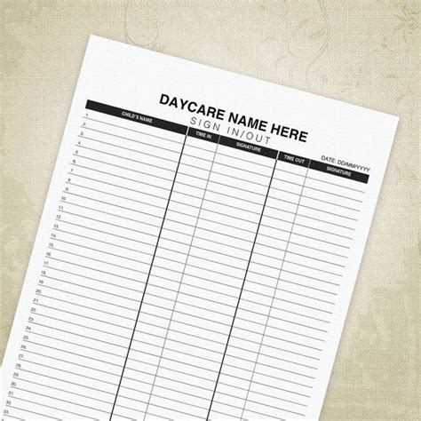 daycare sign    printable form parent sign  sheet day care