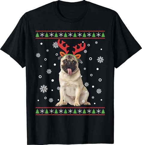 Amazon Com Pug Xmas Ugly Christmas Sweater Style T Shirt Clothing