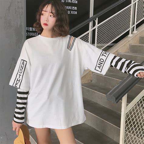 Women Korean Fashion Oversized Long Sleeve T Shirt 2018 Hip Hop Punk