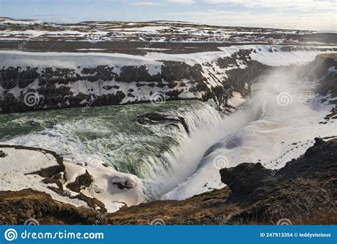 Crevice Of The Gullfoss Waterfall Golden Circle Route Iceland Stock
