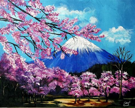 Buy Cherry Blossom Against Mt Fuji Painting Painting At
