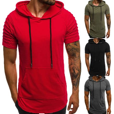 Focusnorm Stylish Men Solid Hooded Slim Fit T Shirt Tops Male Summer