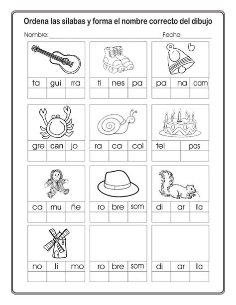 Fichas de lectoescritura para ordenar sílabas I Material Educativo