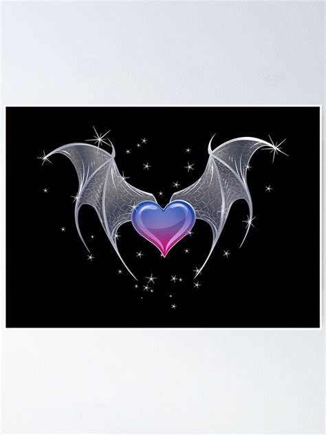 Bi Pride Flag Heart With Gothic Bat Wings Bisexual Goth Poster For