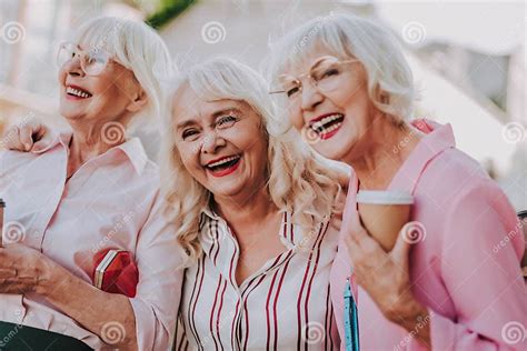 Laughing Grandmothers Are Communicating In Positive Mood Stock Image