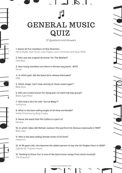 General Music Quiz 37 Questions And Answers 37 Questions And Answers
