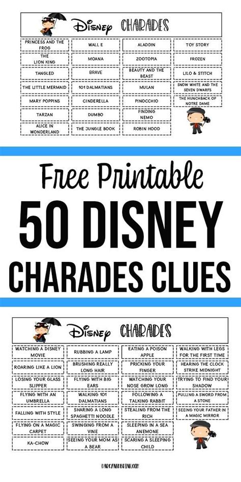 Printable Disney Themed Charades Game For Kids Charades