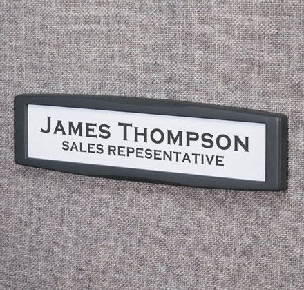 Slide in name plate attaches to steelcase cubical wall it also can be a wall sign without bracket, with or without . name plate design houston cubicle - Google Search | Name ...