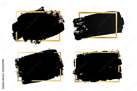 Brush Strokes Set Gold Text Box Isolated White Background Black