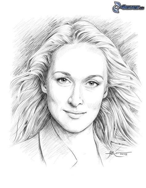 Art consisting mostly of solid lines. Meryl Streep