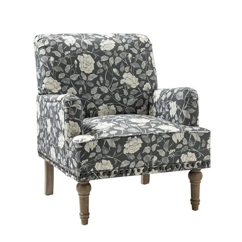 Jayden Creation Venere Grey Floral Patterns Armchair With Nailhead Trim And Turned Solid Wood