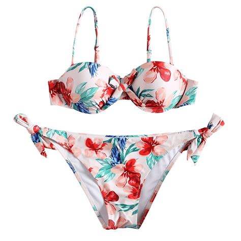 Women Floral Print Underwire Push Up Bikini Set Sexy Underwire Padded Beach Swimsuits Female